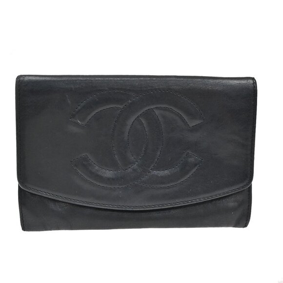 CHANEL CC Logo Bifold Wallet Leather Black GHW France Vintage 01KB335 - Picture 4 of 16
